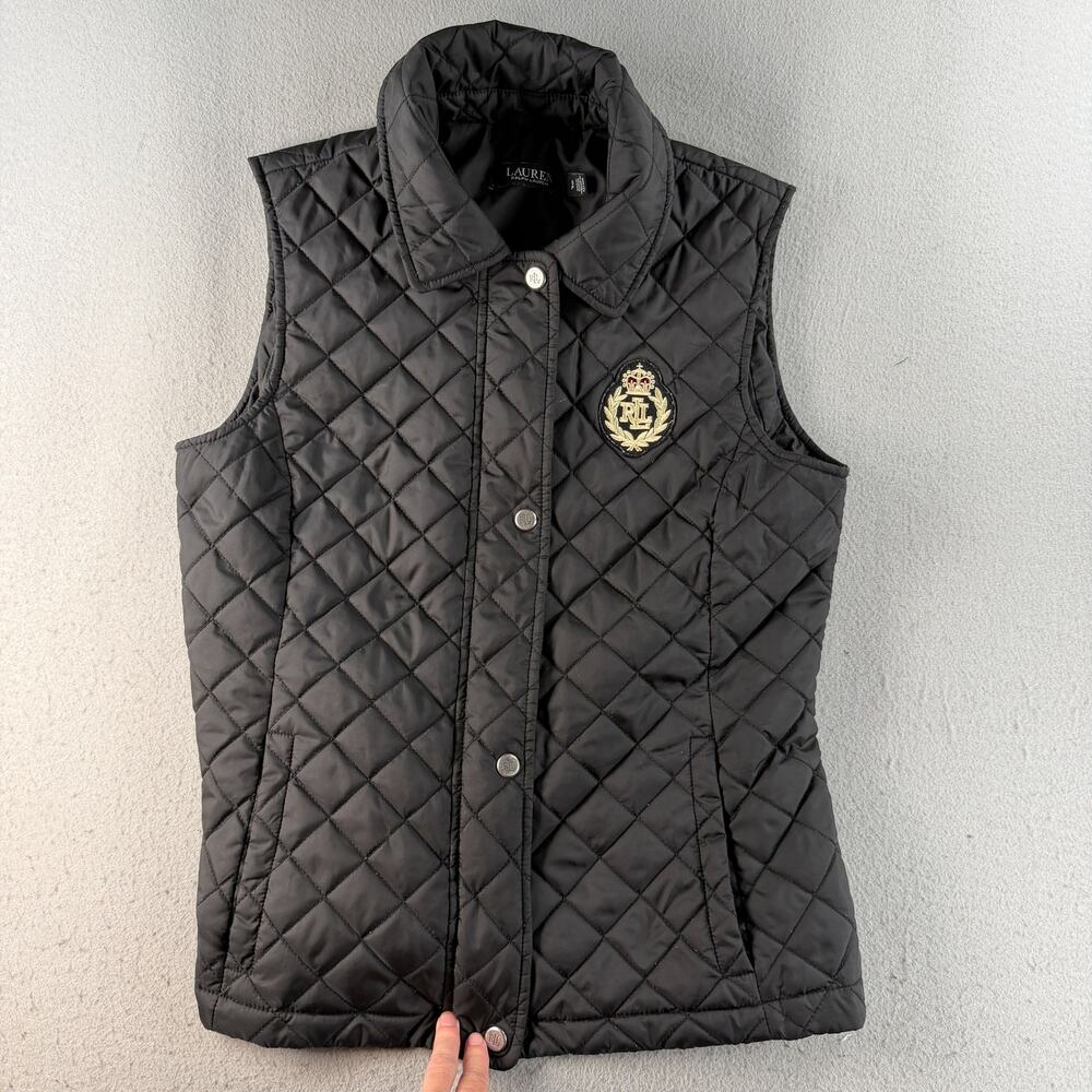 Lauren Ralph Lauren Women's S Black Quilted Crest Patch Insulated Vest